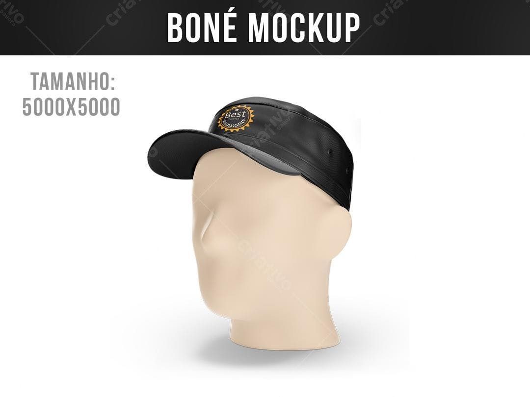 Mockup Boné Preto Realista: Modelo Masculino