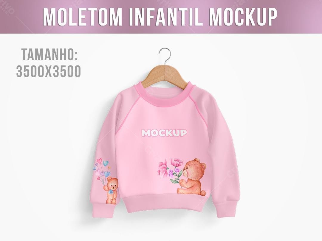 Mockup de Moletom Infantil Rosa com Ursinhos