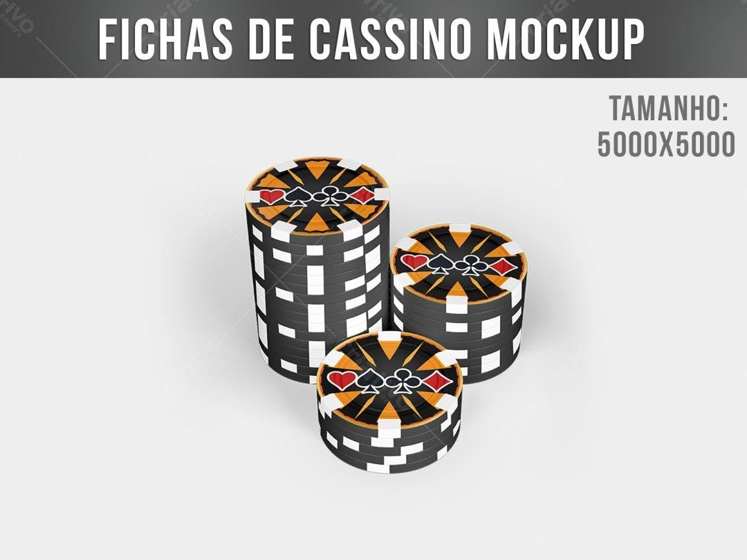 Mockup Realista de Fichas de Cassino: Preto, Laranja e Branco
