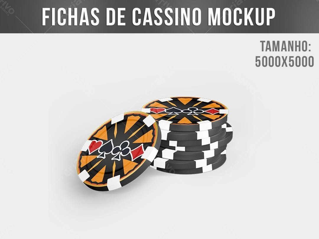 Mockup Realista de Fichas de Cassino em Preto e Laranja