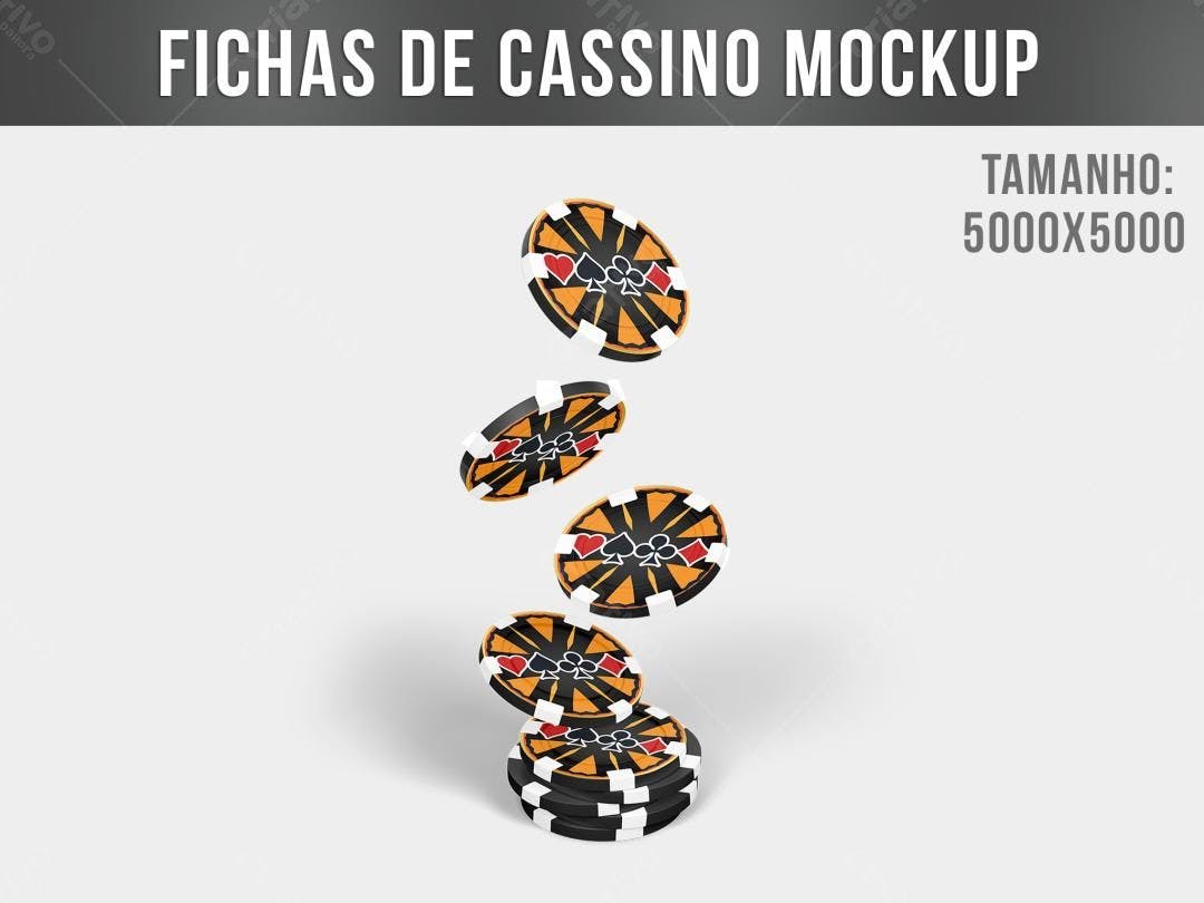 Mockup de Fichas de Cassino em Queda - Preto e Dourado