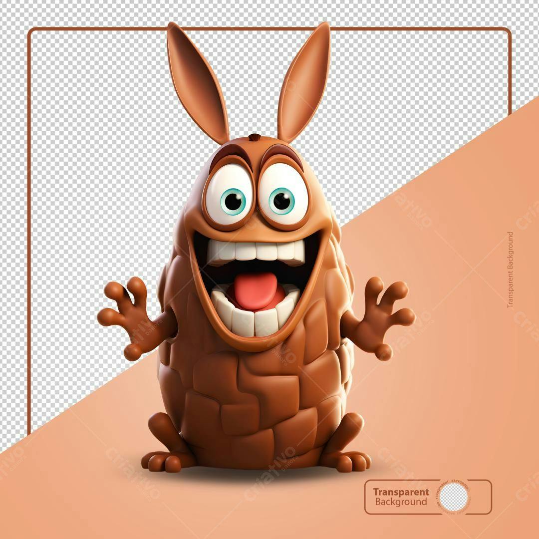 Personagem Coelho de Páscoa Marrom PSD Editável