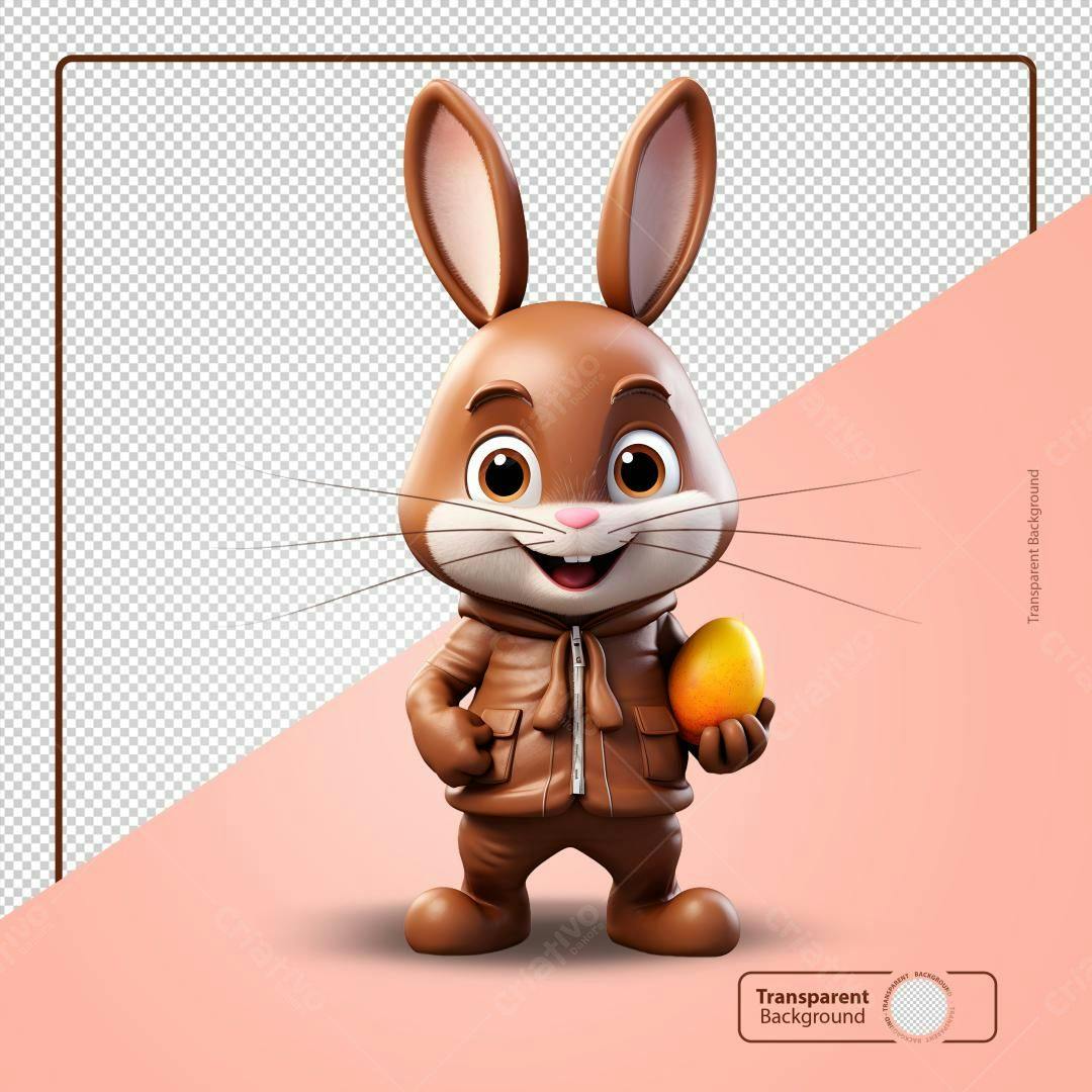 Páscoa: Coelho 3D com Ovo PSD Editável