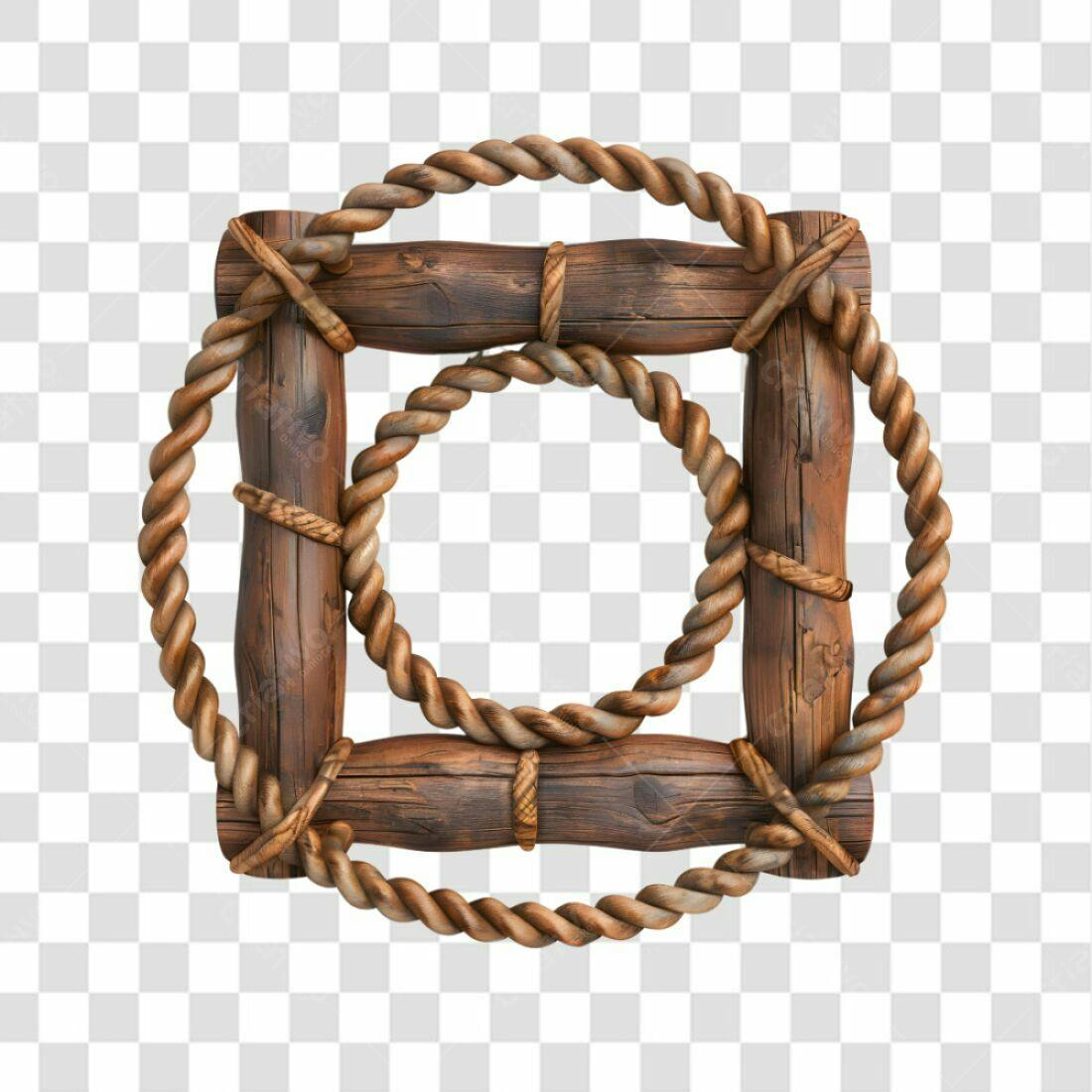 Moldura de madeira e corda PNG com fundo transparente