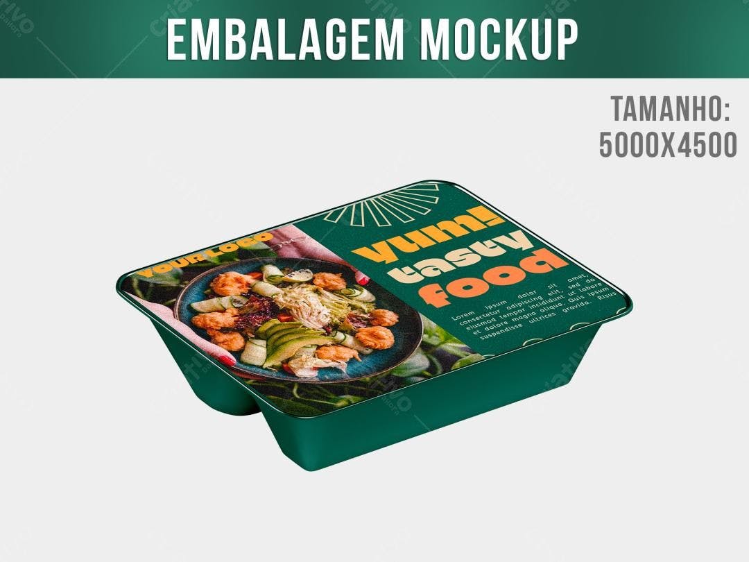 Mockup Embalagem Marrom Escuro para Marmita com Comida Saudável