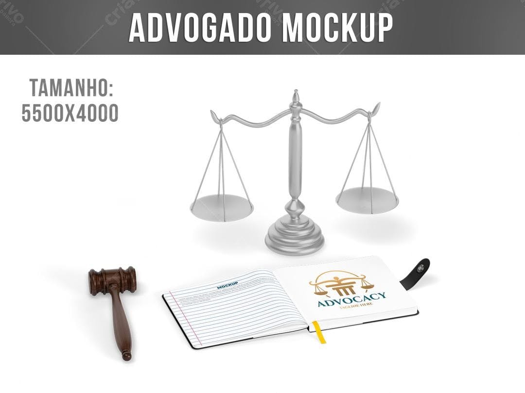 Mockup Realista: Agenda Jurídica com Balança e Martelo