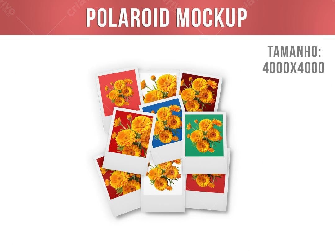 Mockup Polaroid com Flores Amarelas: Design Moderno