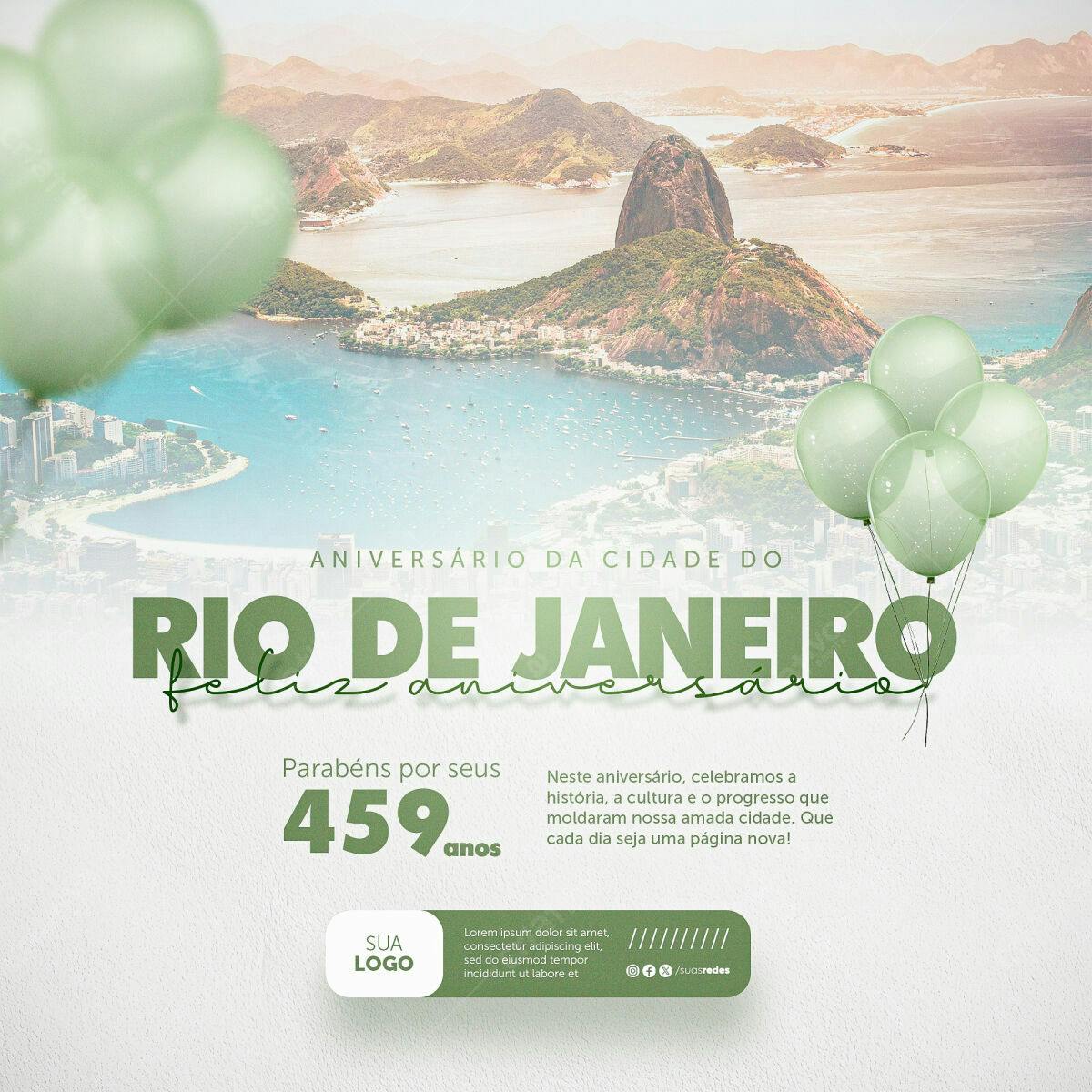 Flyer Aniversário Rio de Janeiro 459 anos PSD Editável