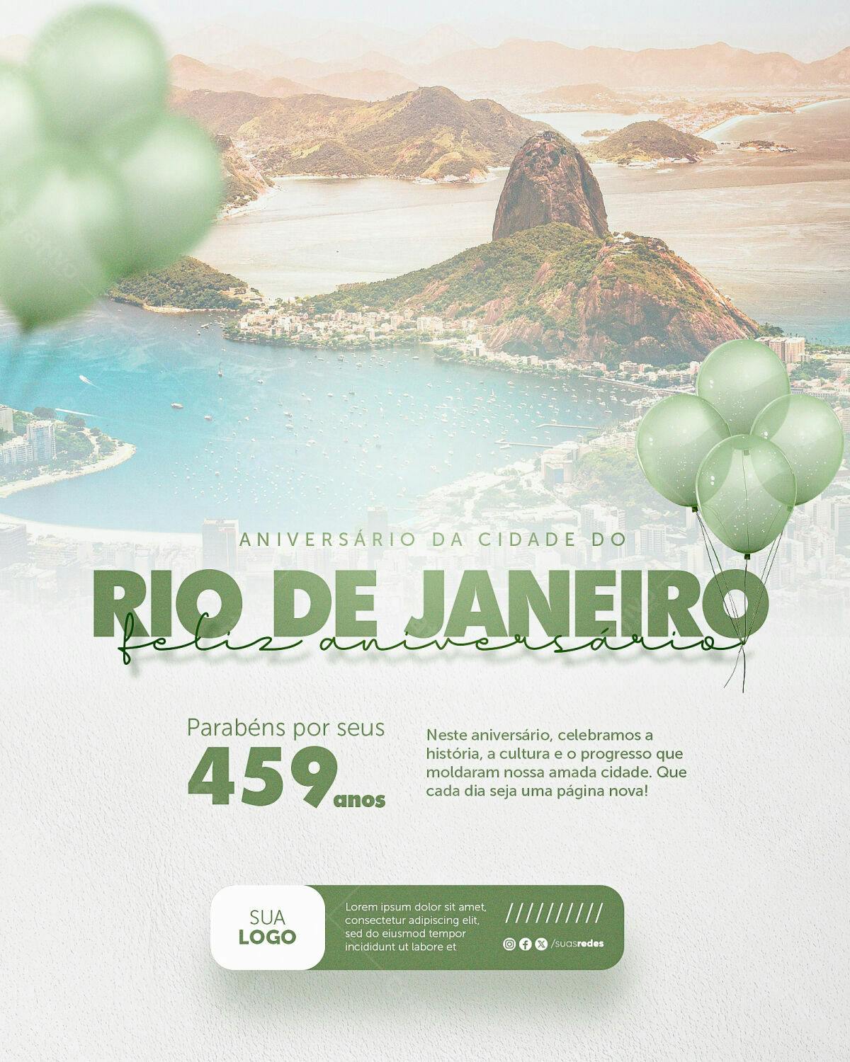 Flyer Aniversário Rio de Janeiro 459 anos PSD Editável