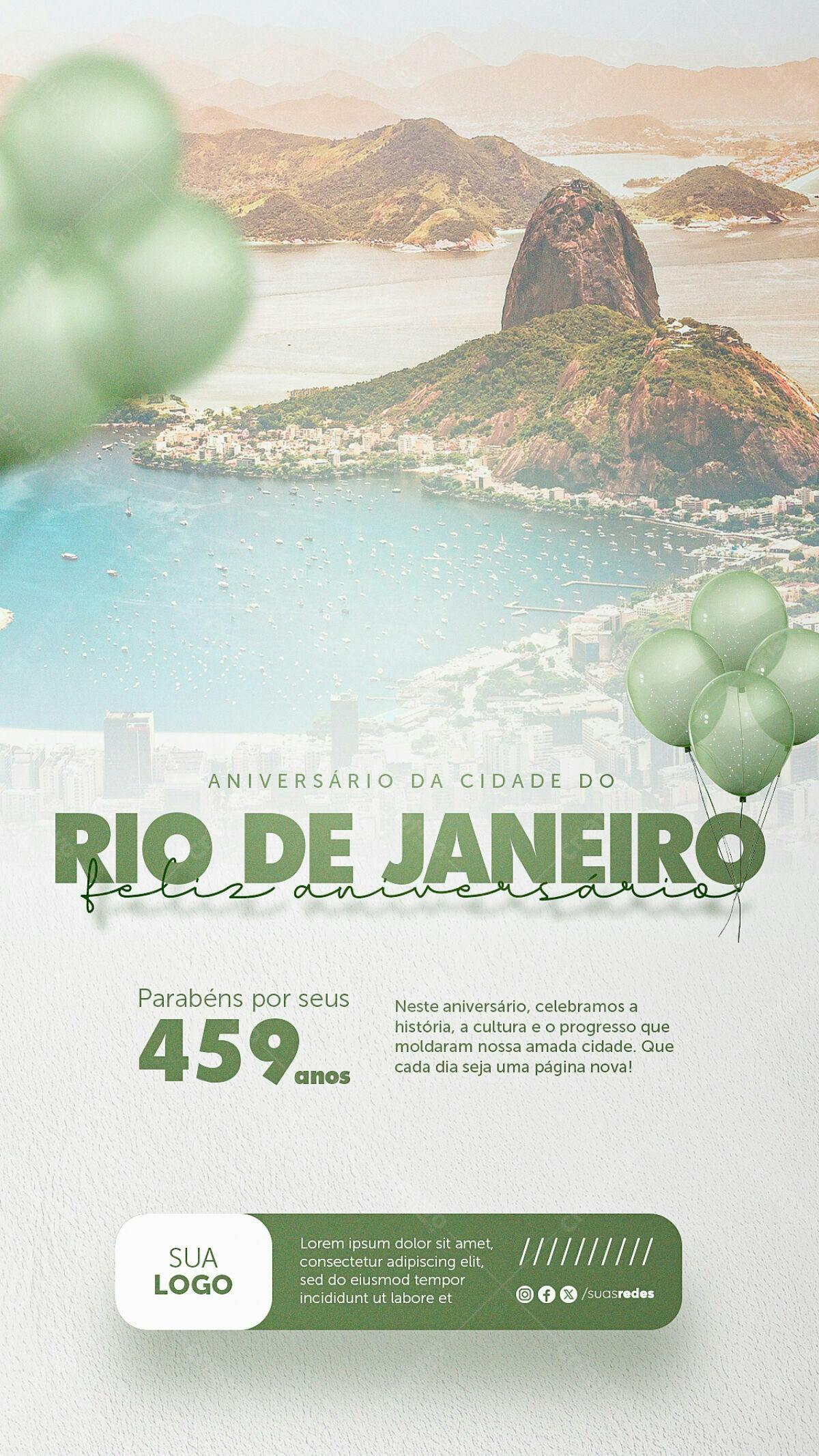 Flyer Aniversário Rio de Janeiro 459 anos PSD Editável