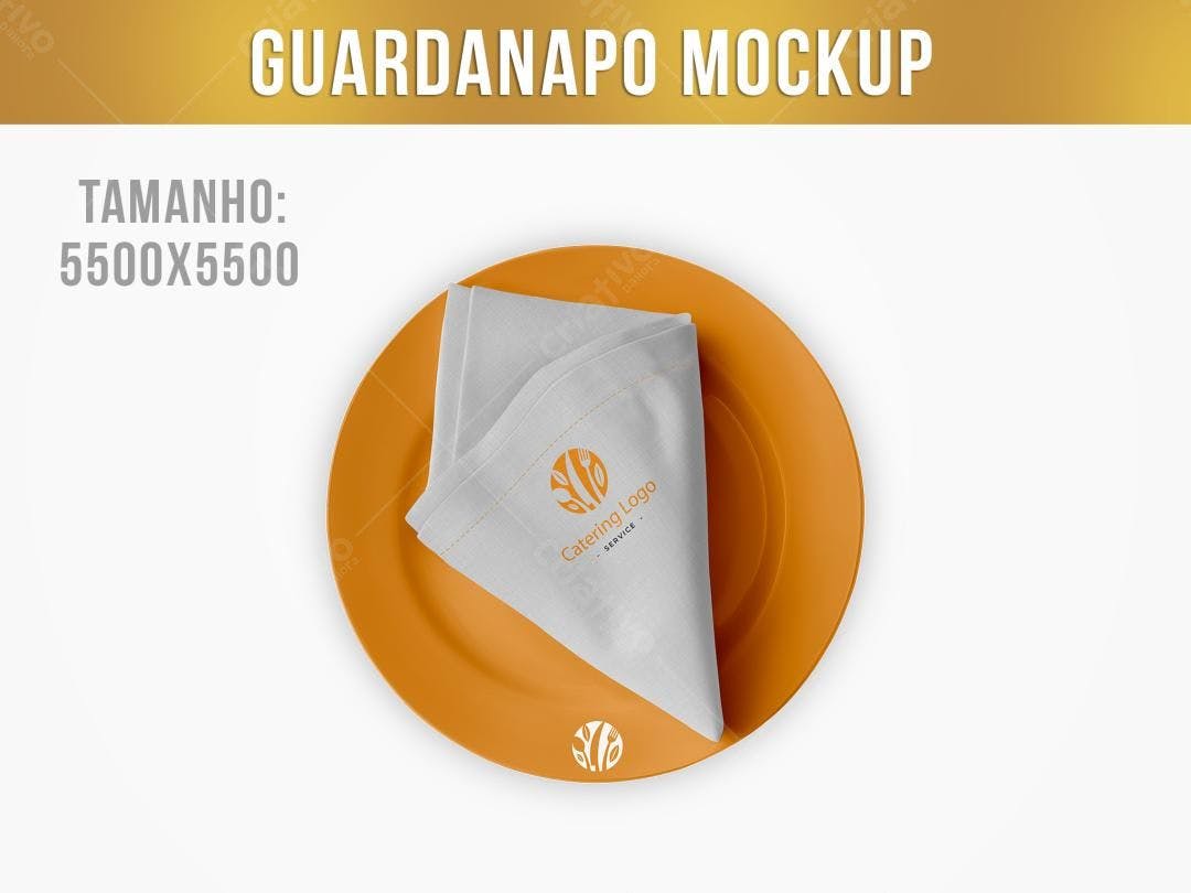 Mockup Realista de Guardanapo em Prato Laranja
