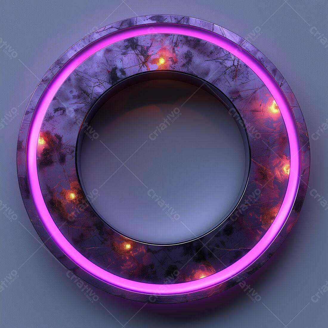 Aro metálico com iluminação neon roxa