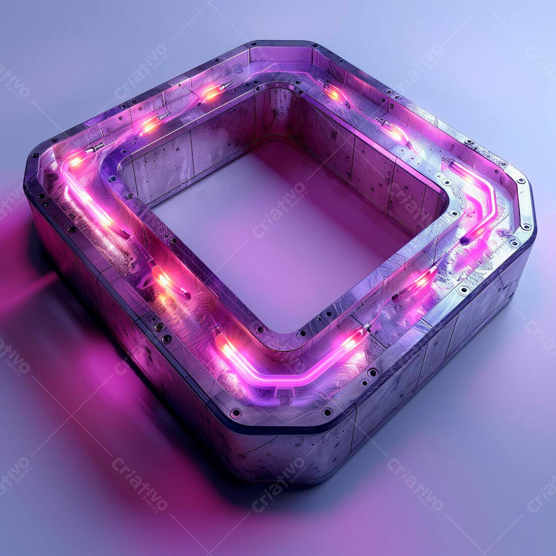 Moldura metálica com iluminação neon rosa