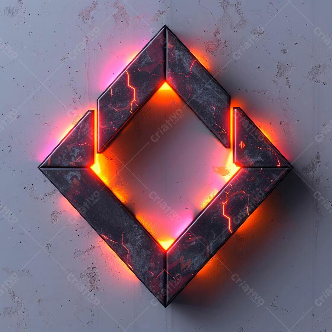 Quadrado de pedra com iluminação neon