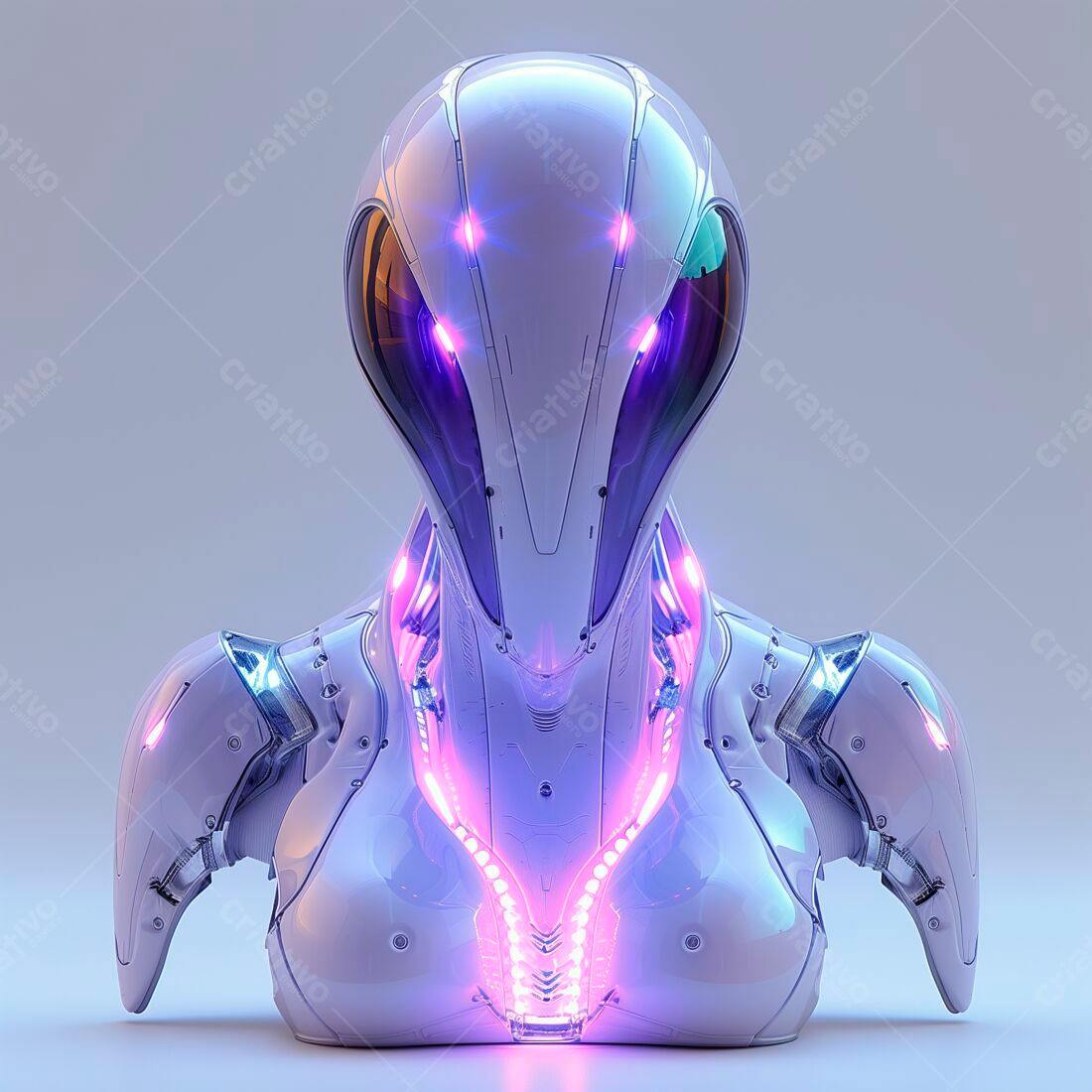 Robô futurista branco e rosa