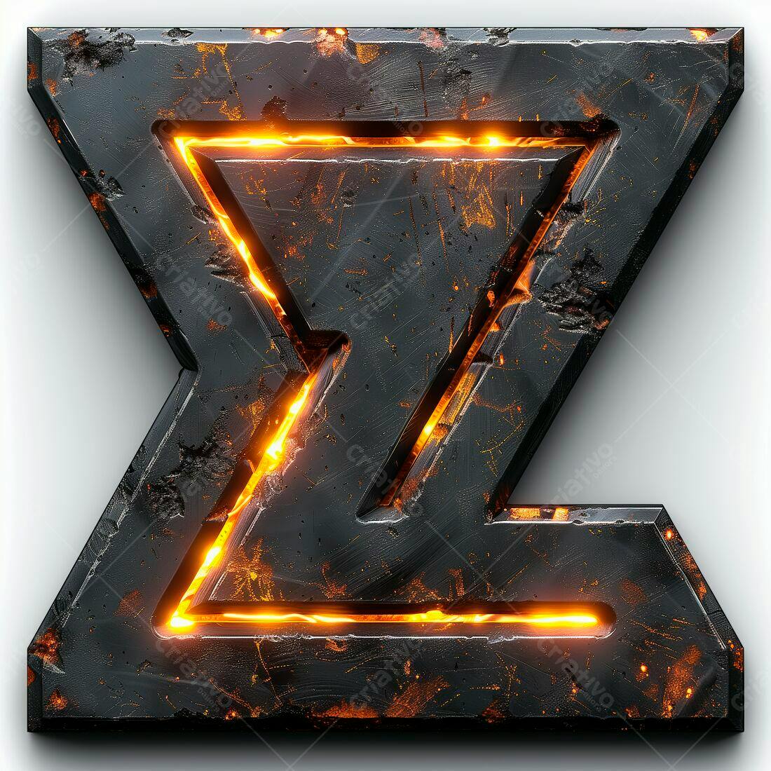 Letra Z em metal com iluminação laranja