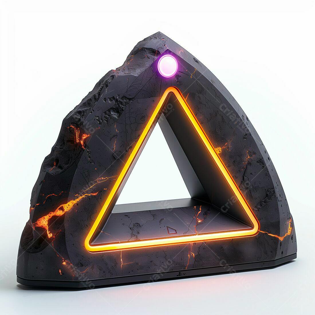 Objeto Triangular com Luz Neon em Pedra Vulcânica
