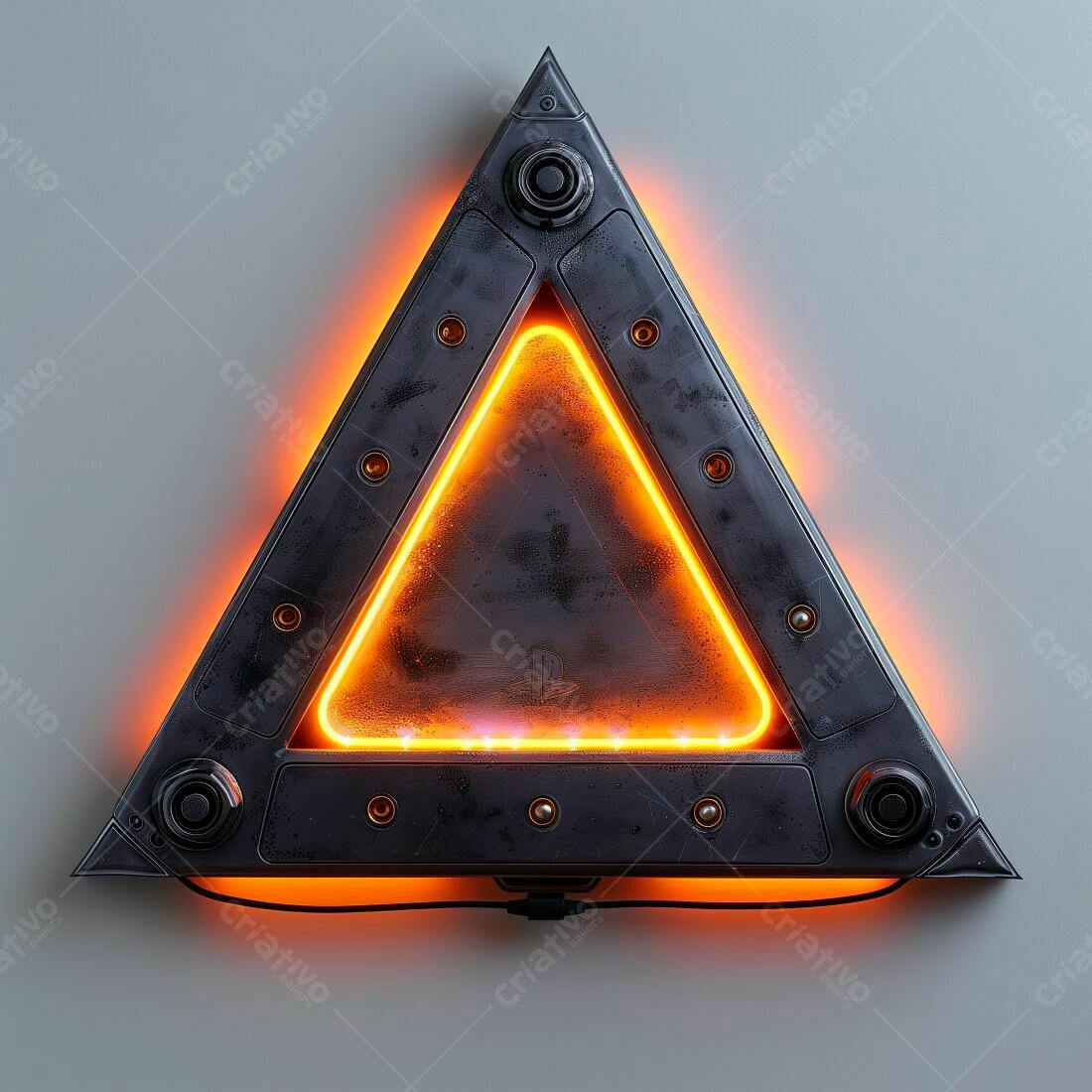 Triângulo metálico com iluminação laranja