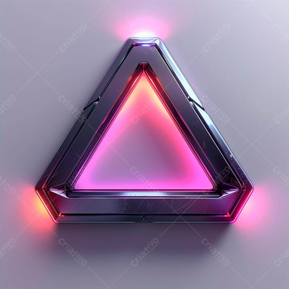 Moldura triangular metálica com iluminação rosa e vermelha