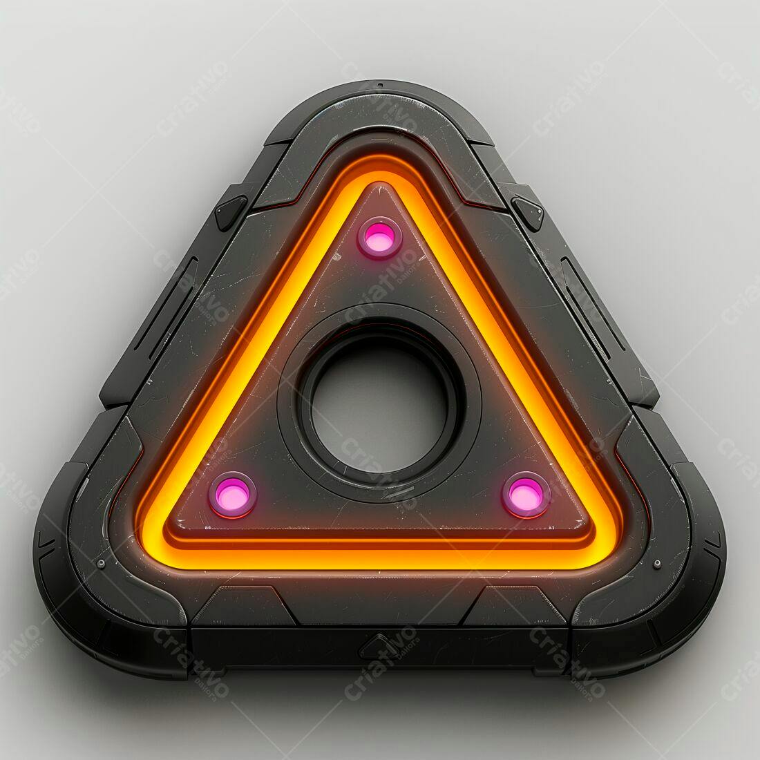 Interface triangular futurista com luzes laranja e rosa