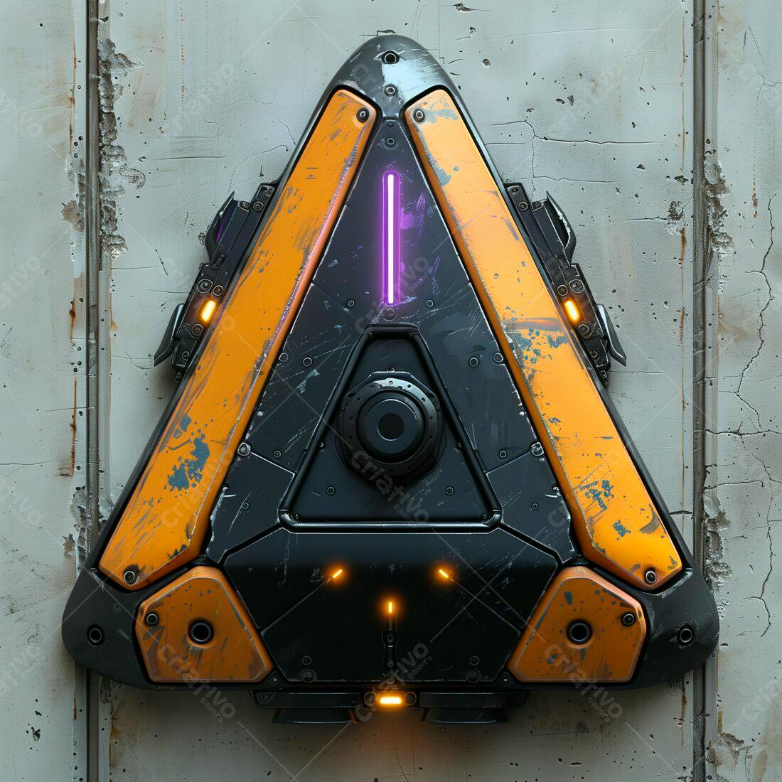 Painel triangular futurista laranja e preto