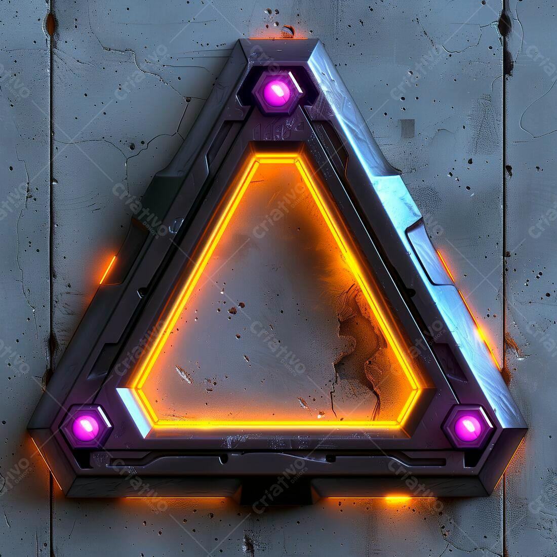 Moldura triangular futurista com luzes neon