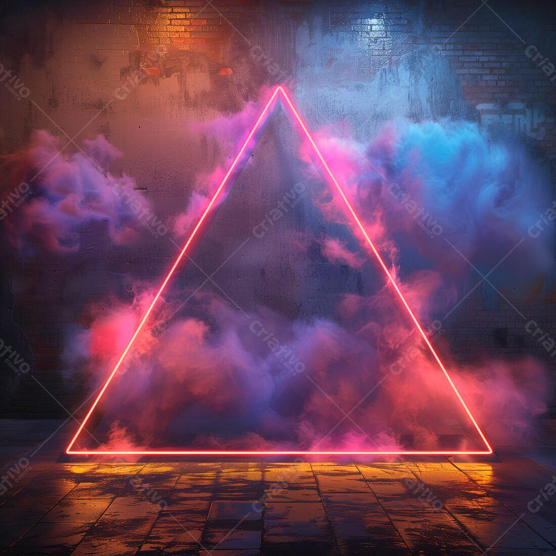 Trilângulo Neon Rosa em Fumaça Colorida