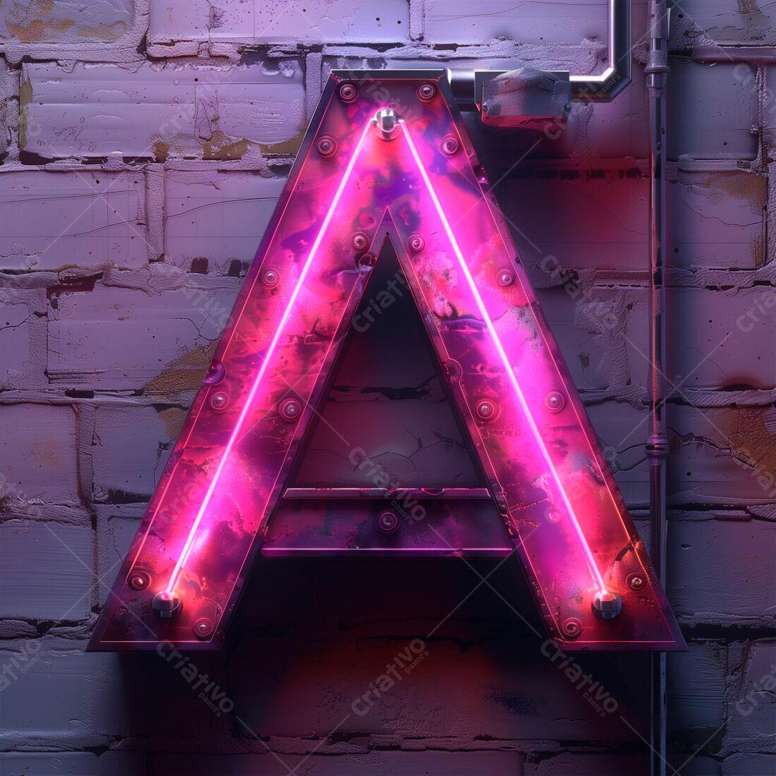 Letra A Neon Rosa em Parede de Tijolo