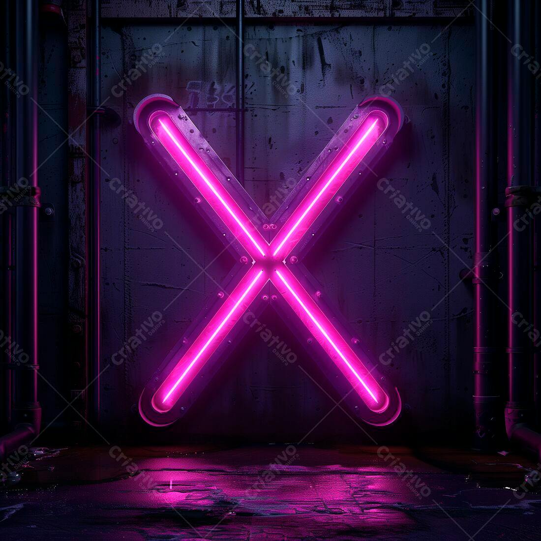 Letra X Neon Rosa em Ambiente Industrial