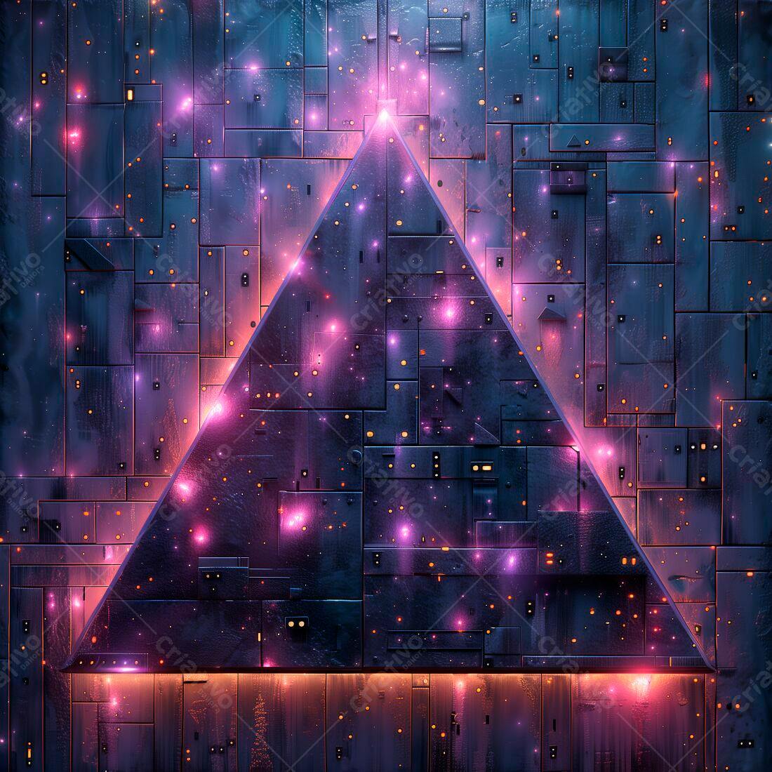 Pirâmide Neon em Painel de Metal
