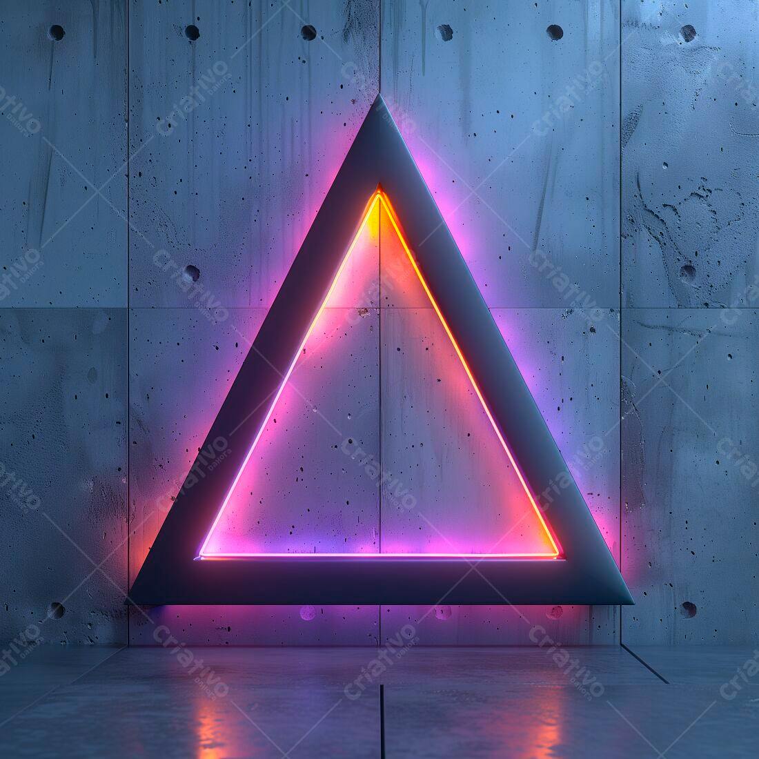 Triângulo Neon Rosa e Laranja em Parede de Concreto