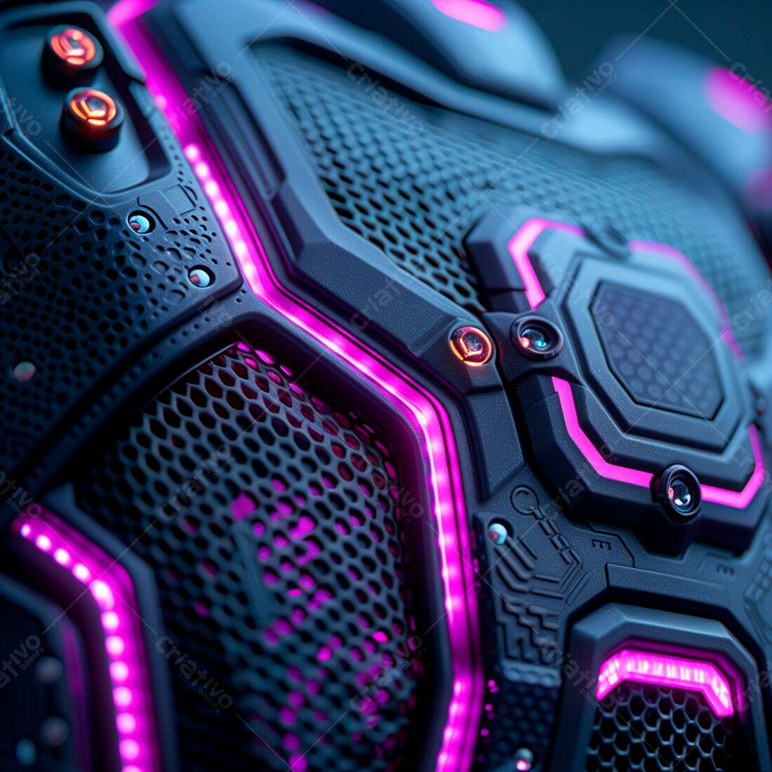 Armadura futurista com luzes neon rosa