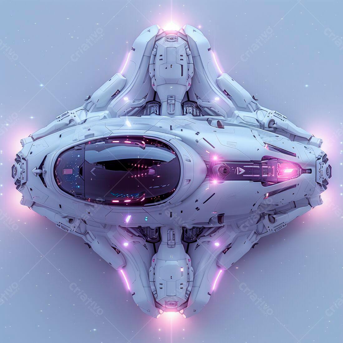 Nave espacial futurista branca e rosa