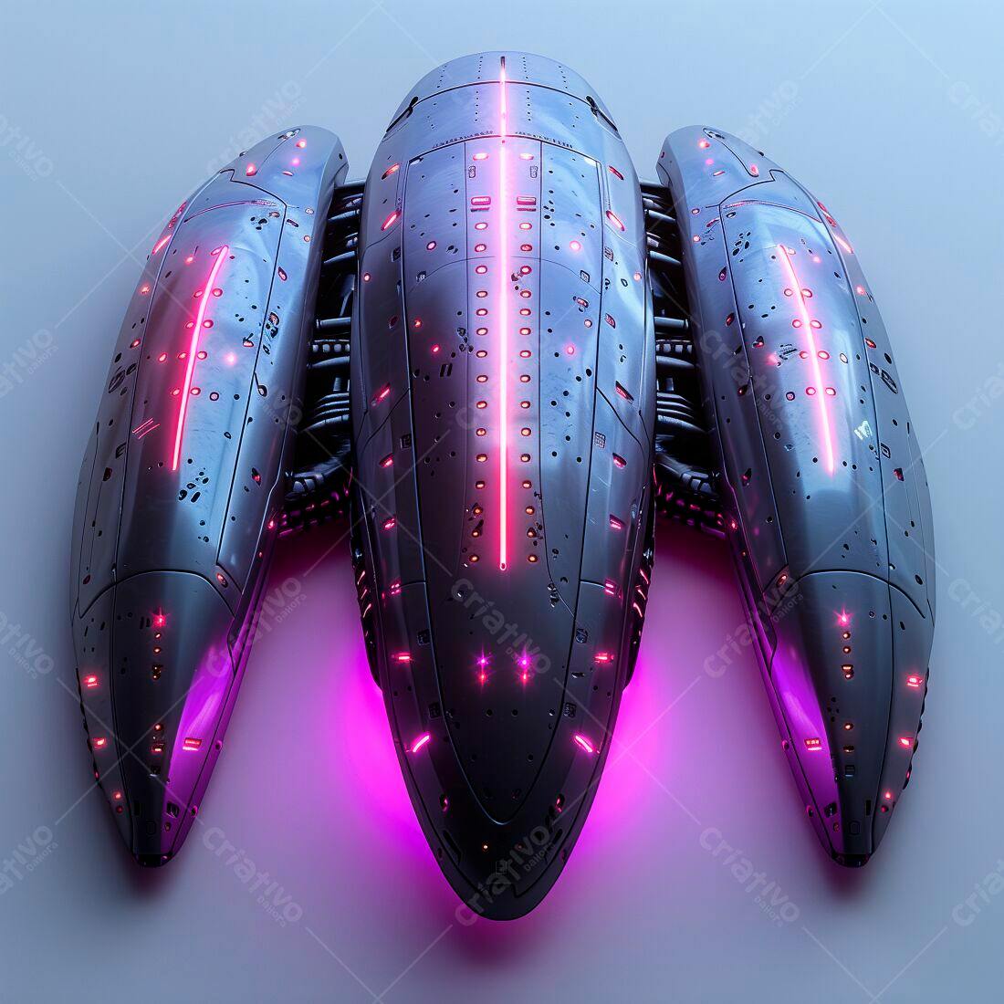Nave espacial futurista com luzes rosa
