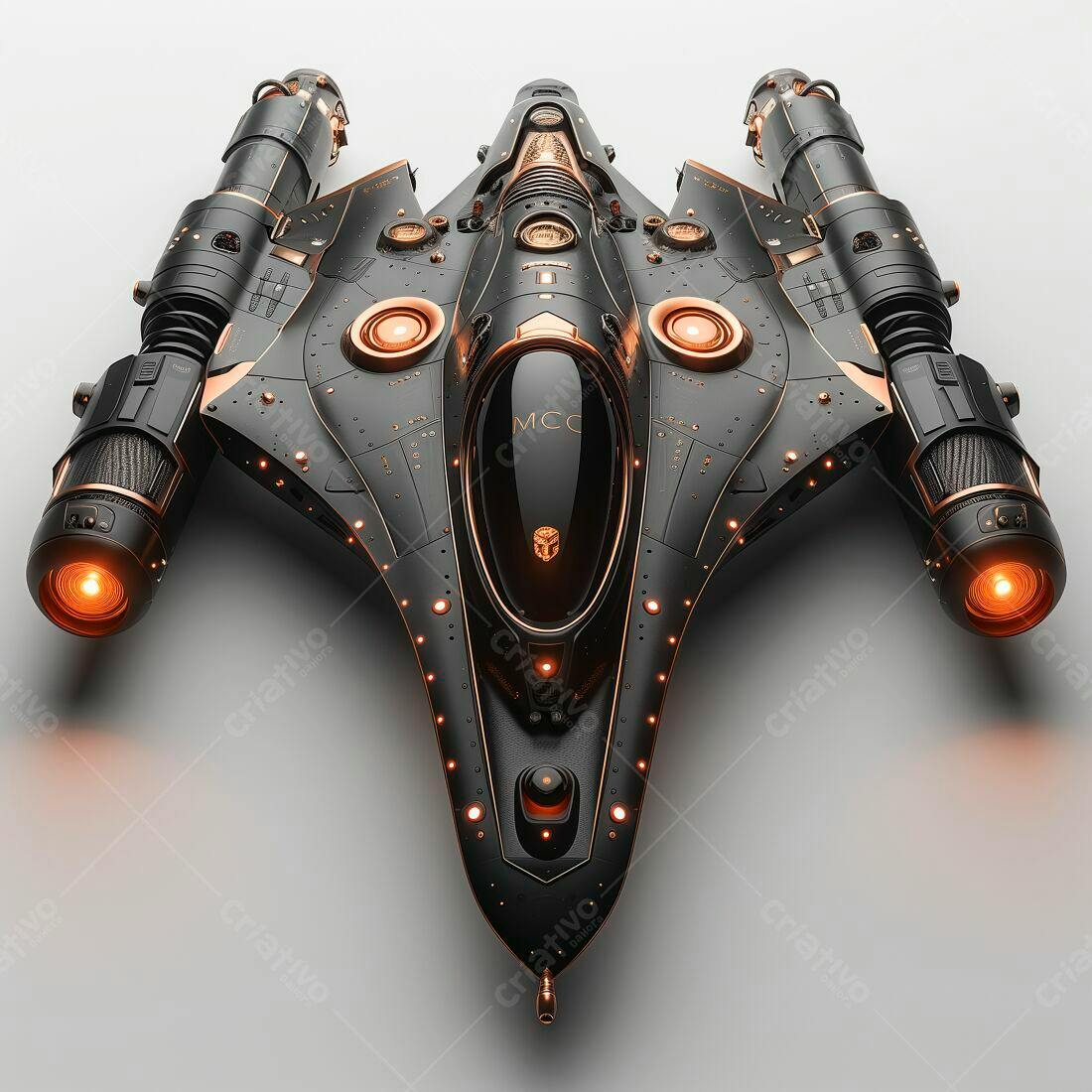 Nave espacial futurista preta e cobre