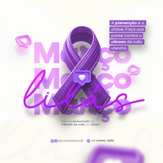 Março lilás mês de prevenção do câncer de colo do útero