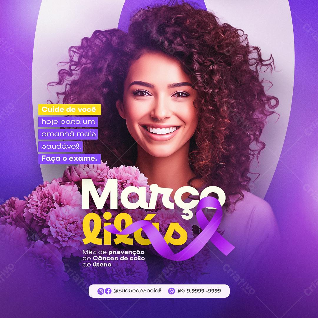 Postagem Março Lilás PSD Editável
