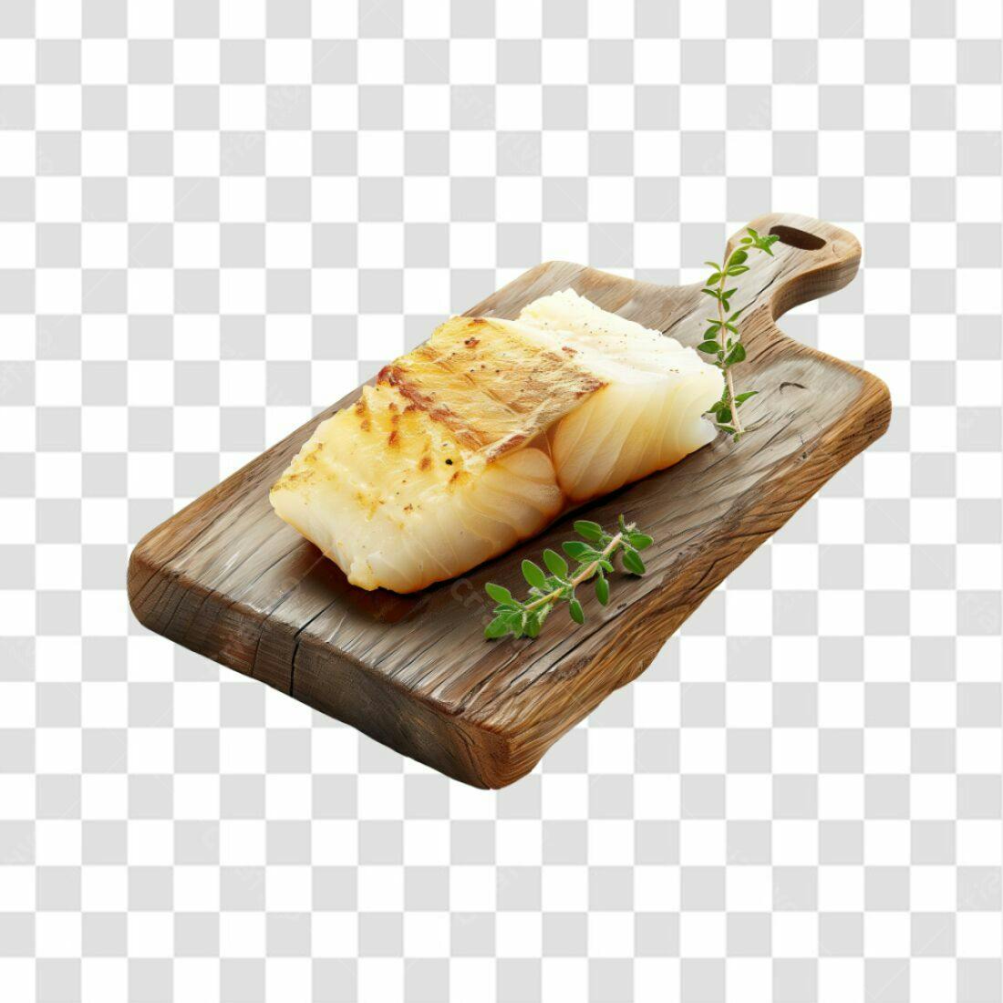 Imagem Peixe Grelhado Tábua Madeira PNG com fundo transparente