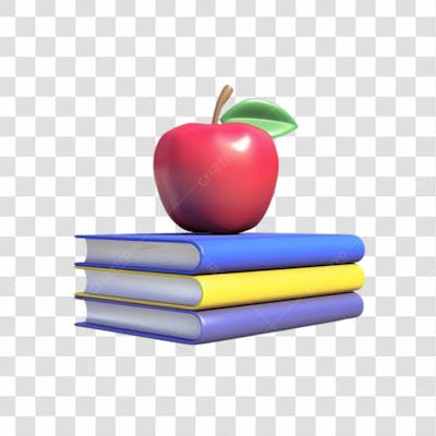 Livro E Maça 3D Png Transparente 