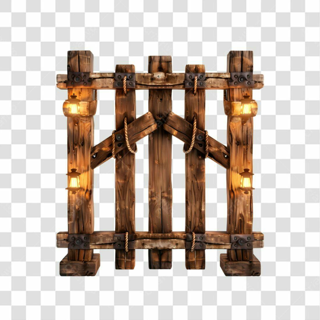Portão de madeira rústico PNG com fundo transparente