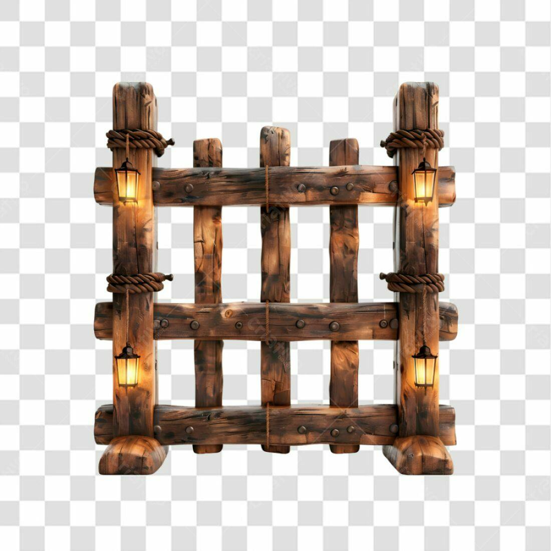 Icone Cerca de Madeira com Lanternas PNG com fundo transparente