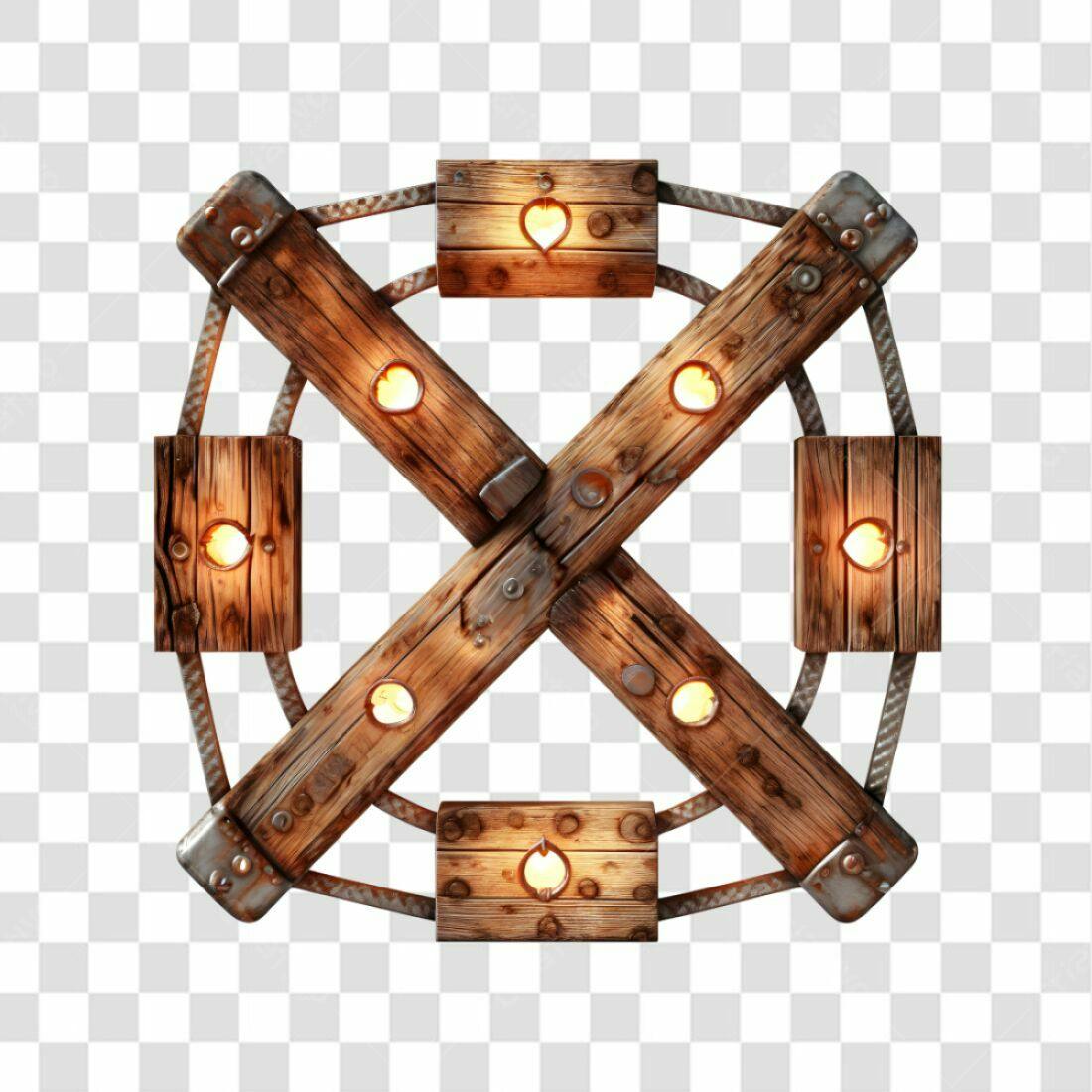 Icone roda de madeira rústica PNG com fundo transparente