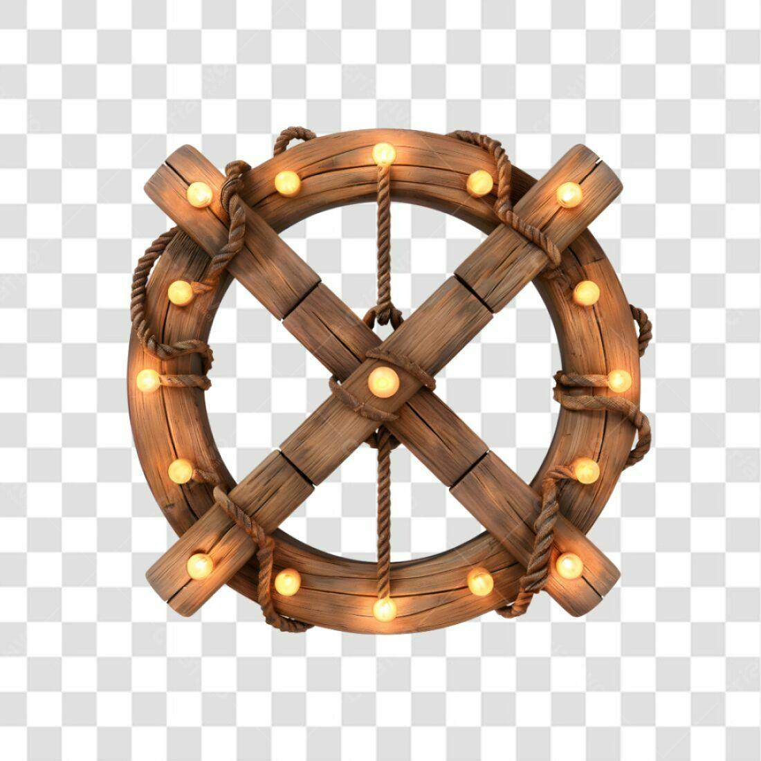 Icone roda de madeira rústica PNG com fundo transparente