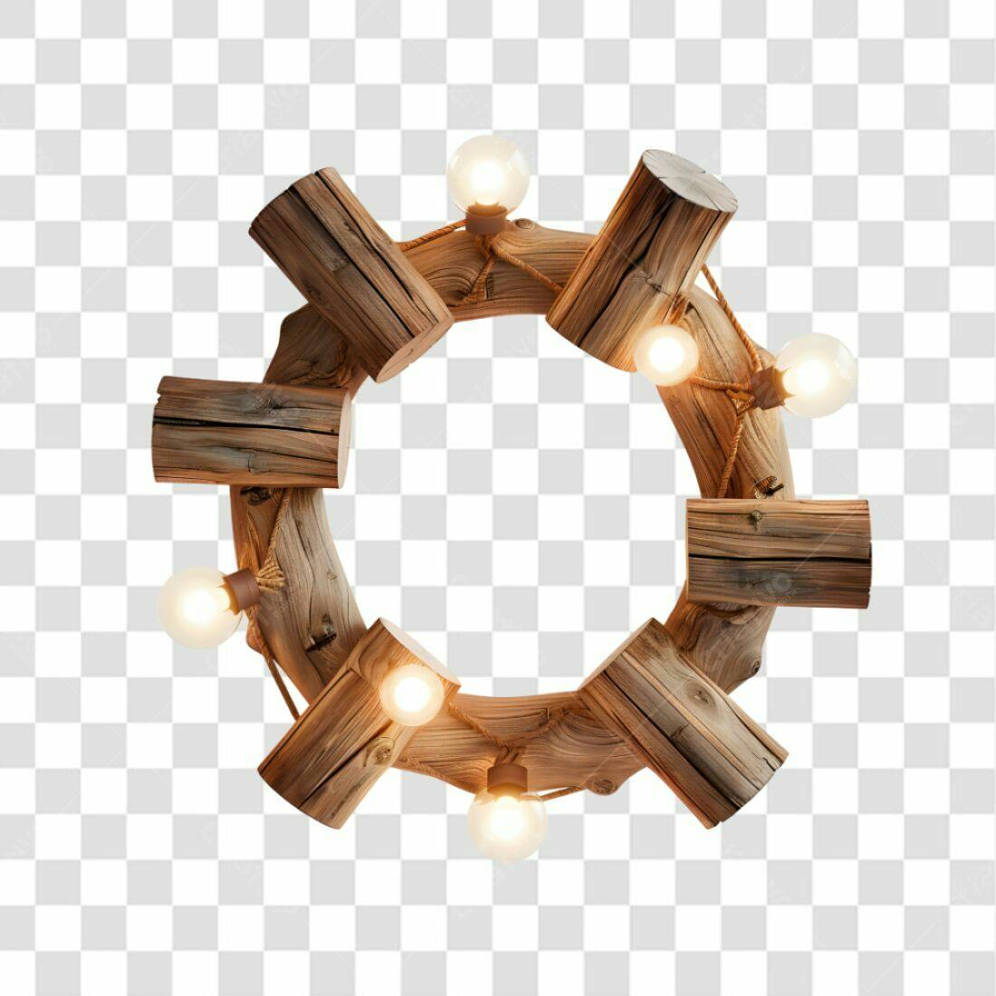 Moldura de Madeira rústica com luzes PNG com fundo transparente