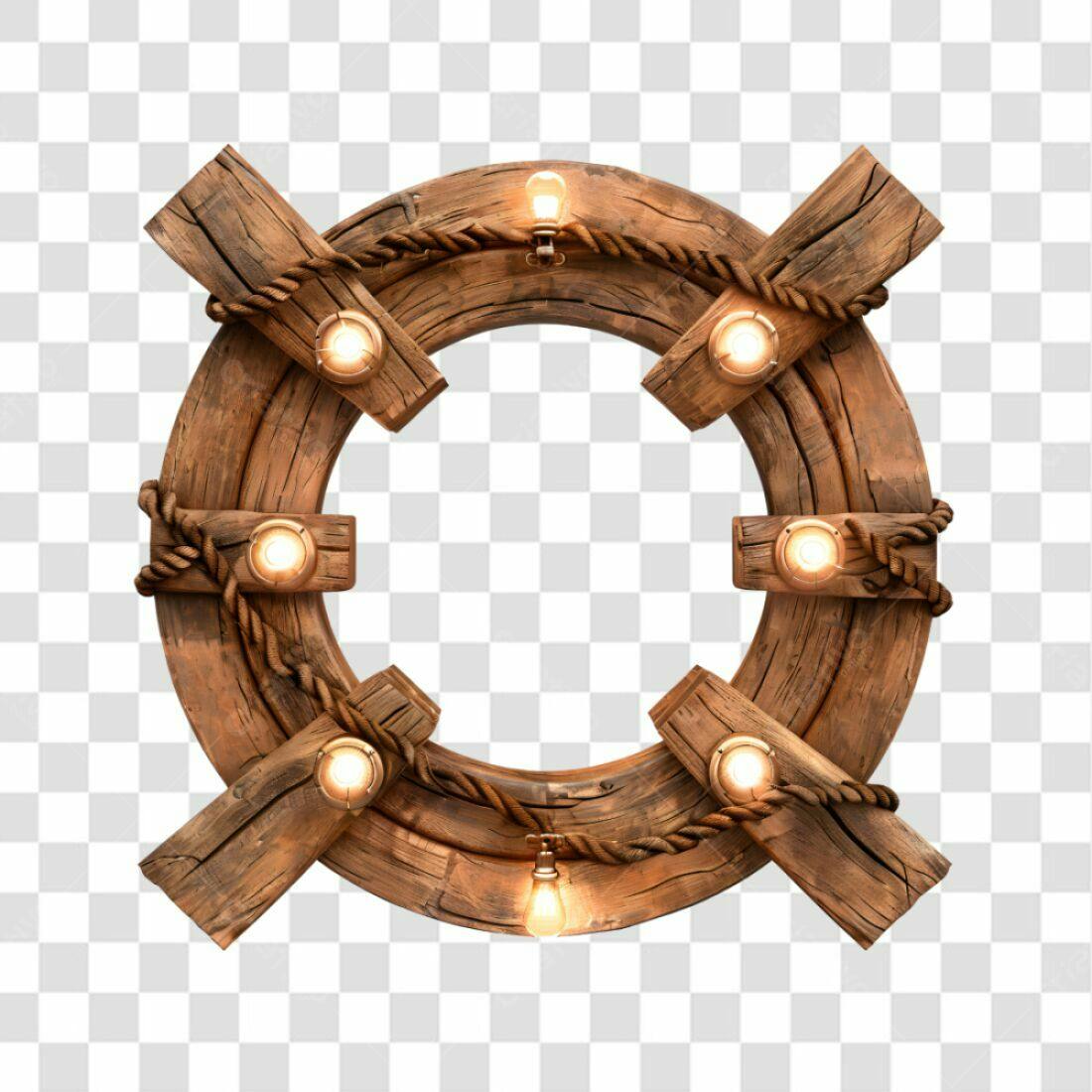 Moldura Circular Madeira Rustica PNG com fundo transparente