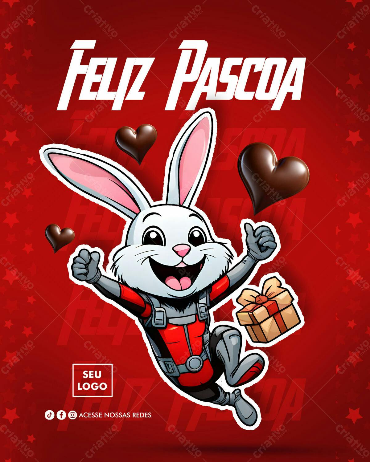 Flyer Páscoa com Coelho Super-Herói PSD Editável