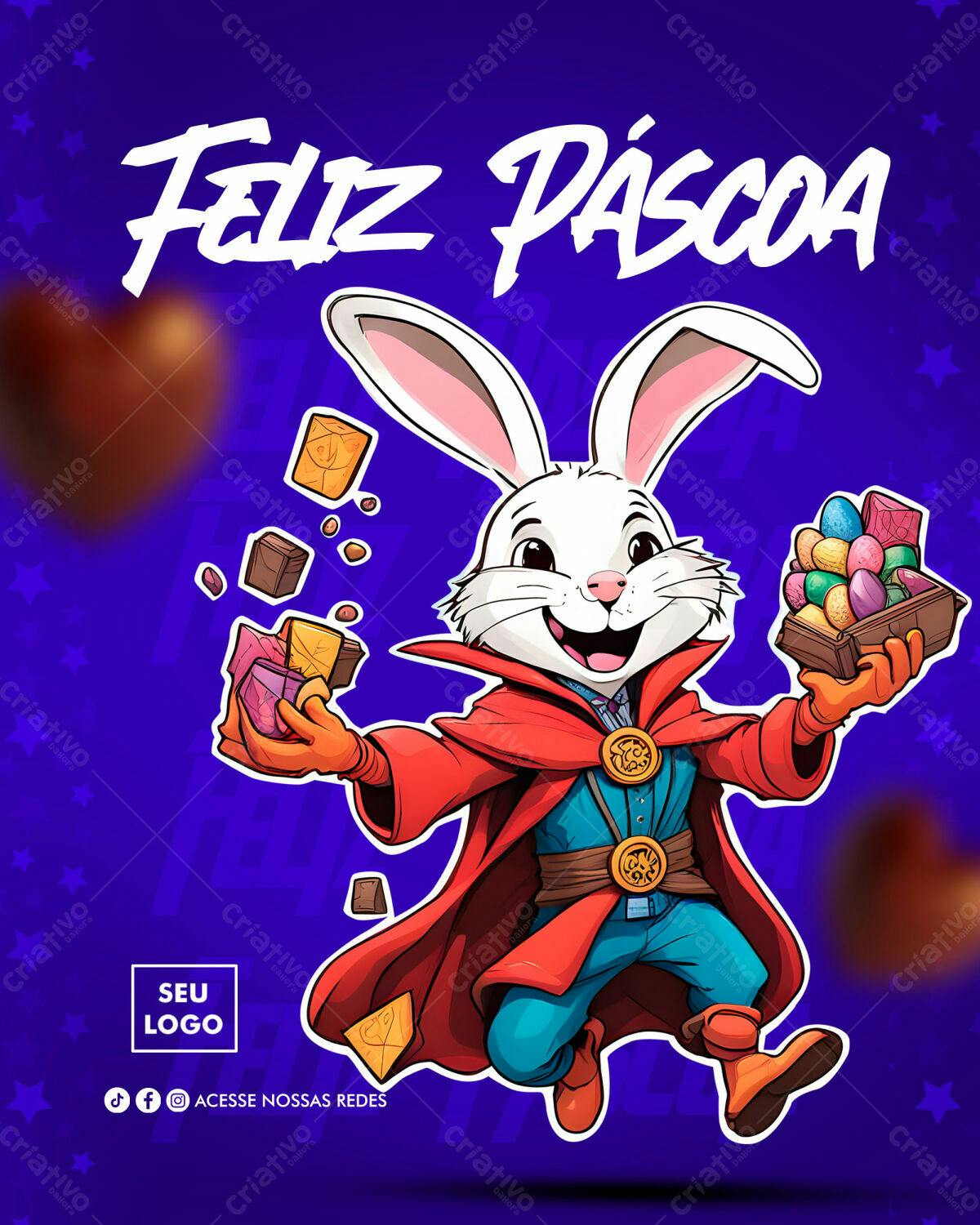Flyer Páscoa com Coelho Dr. Estranho PSD Editável