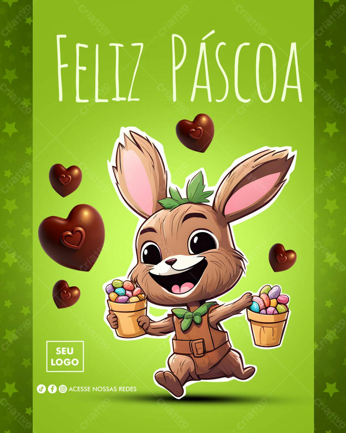 Flyer Páscoa com Coelho e Ovos PSD Editável