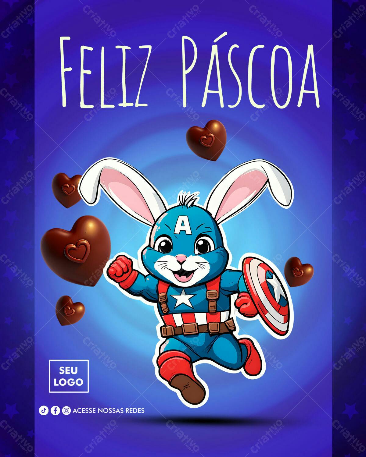 Flyer Páscoa Coelhinho Capitão América PSD Editável