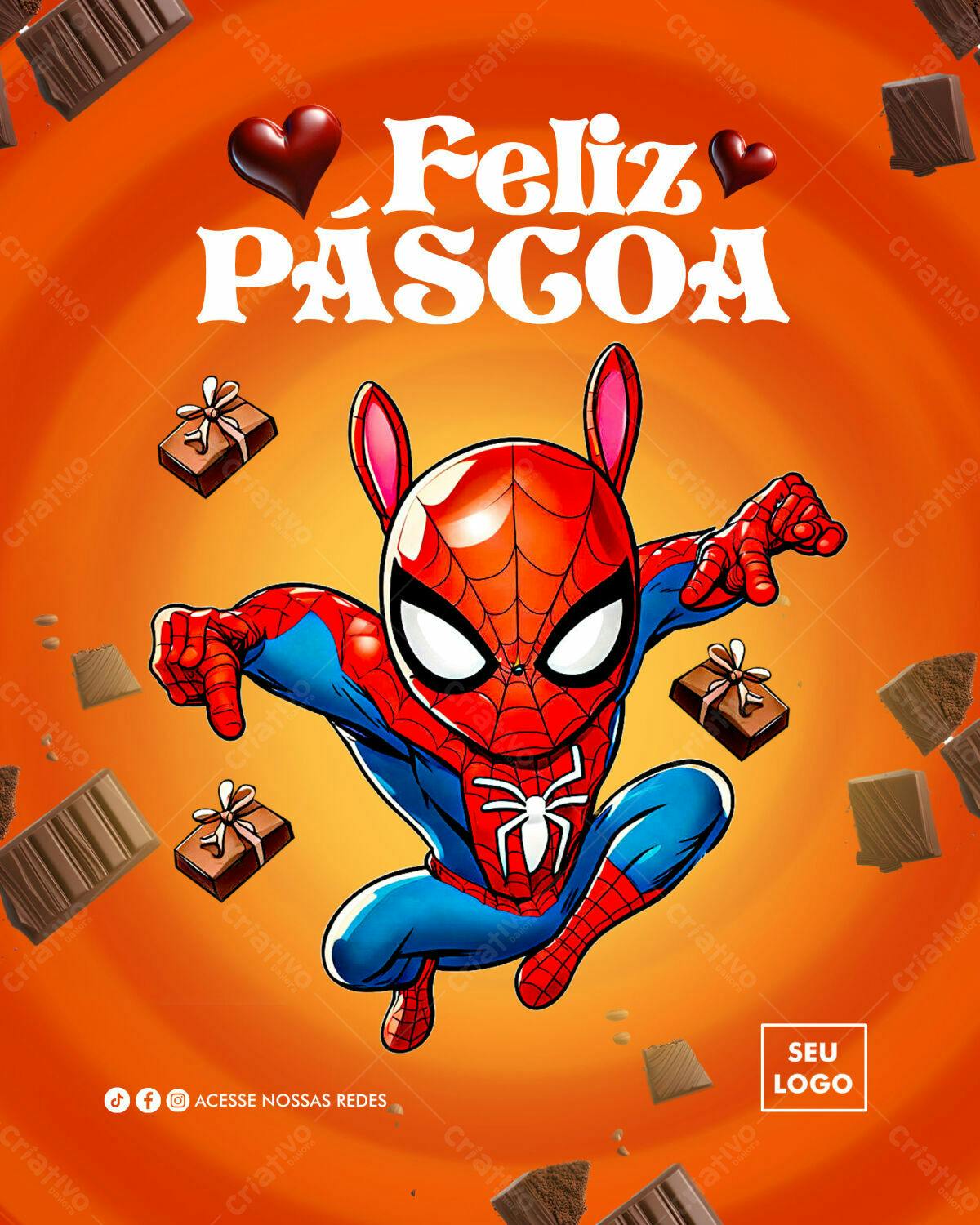 Flyer Páscoa com Homem-Aranha PSD Editável